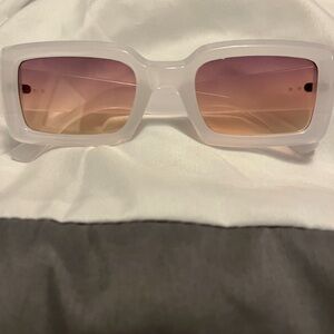 Trendy White / Rose Pink Rectangle Sunglasses for Summer Y2K style Glasses